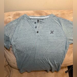 Hurley Boys Juniors Size Large Heathered Blue Henley Tee Buttons Hurley